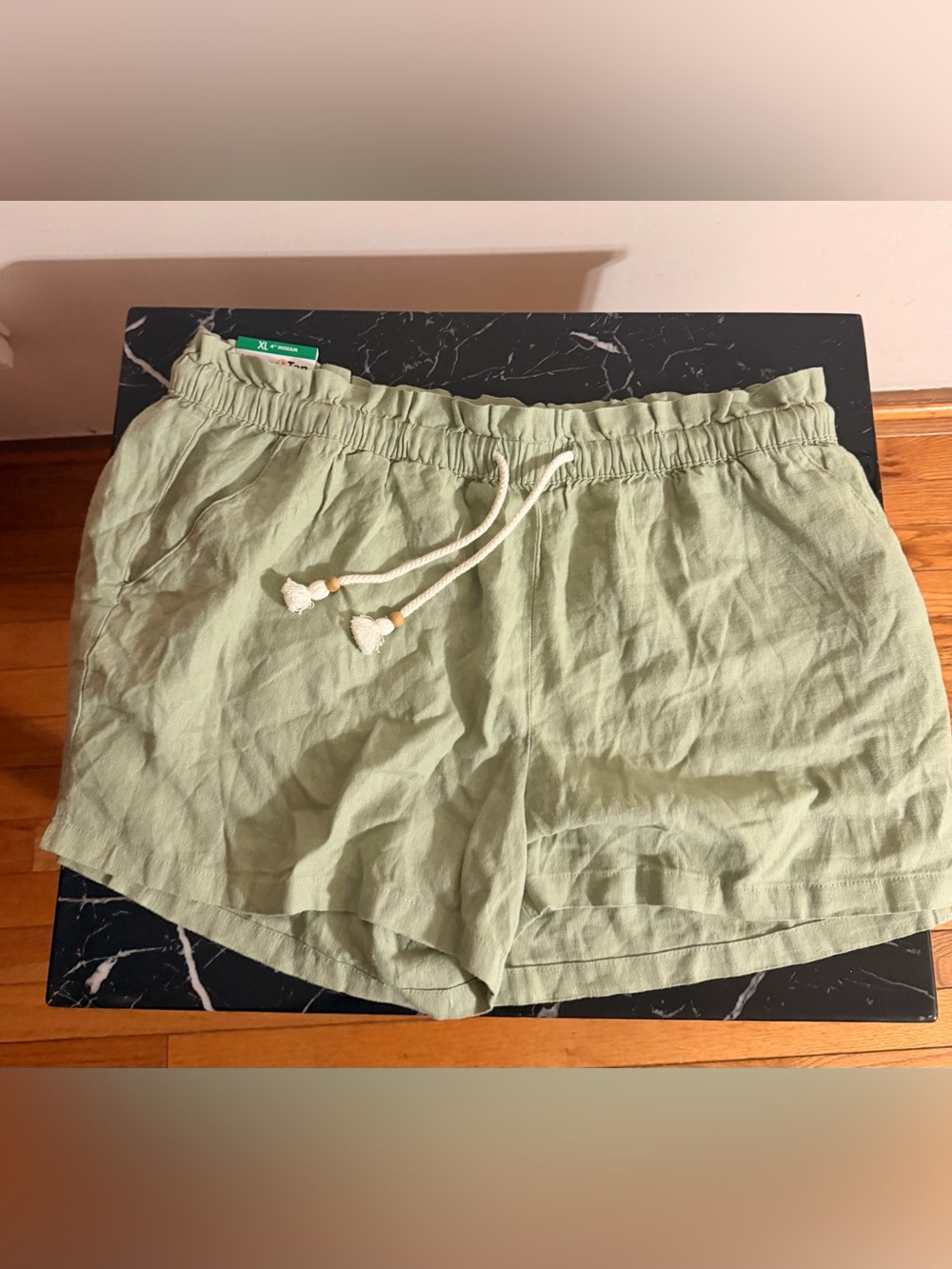Hang Ten Sage Green Drawstring Linen-Blend Athletic Shorts size XL